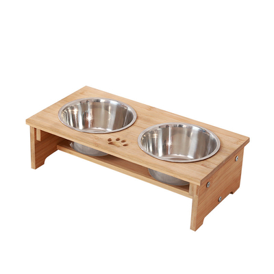 Modèle creux Bambou PET mangeur Stand bols en acier inoxydable pour chien
