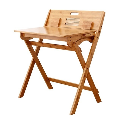 Bureau d'étude pliable en bambou naturel avec boîte de rangement