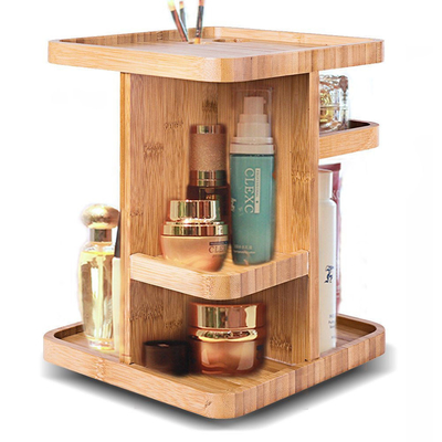 Organizer de maquillage de comptoir en bambou pour salle de bain