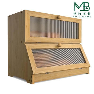 Boîte de rangement de pain double couche en bambou de haute qualité personnalisée pour cuisine de restaurant