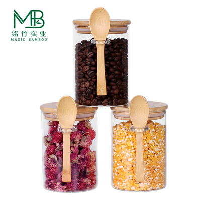 Gros 10 OZ Petits pots en verre pour le thé, le café, les grains de café, les bonbons avec des couvercles et des cuillères en bambou