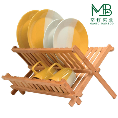 Étagère de rangement de vaisselle pliable à deux couches en bambou pour les comptoirs de cuisine