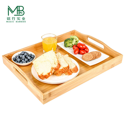 Tray de thé en bambou écologique en gros avec poignée pour le petit-déjeuner