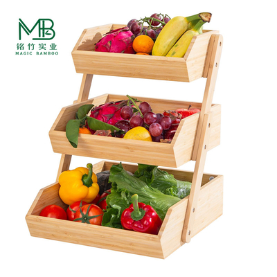 Plateau de rangement de fruits et légumes en bambou à 3 couches pour le comptoir de cuisine