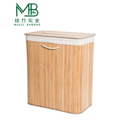 Panier à linge à double couche en bambou pour salle de bain