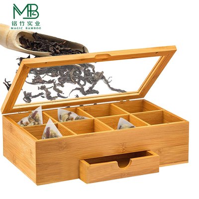 Organisateur en bambou à compartiments multiples avec couvercle de tiroir latéral transparent pour la cuisine