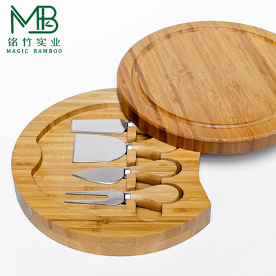 Planche à découper à fromage en bambou multifonctionnelle avec 4 couteaux pour la cuisine